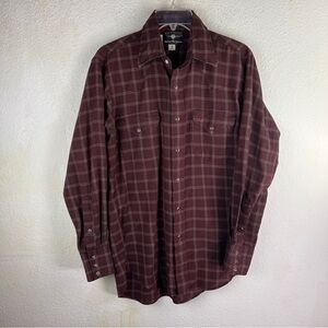 FLYING R RANCHWEAR BY RUDDOCK MFG CO. MADE IN USA. Size 15/33. Brown/White